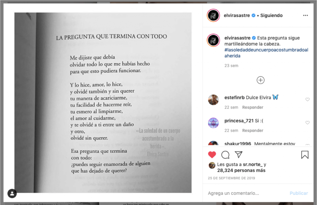 Textos de Elvira Sastre: poesía en instagram